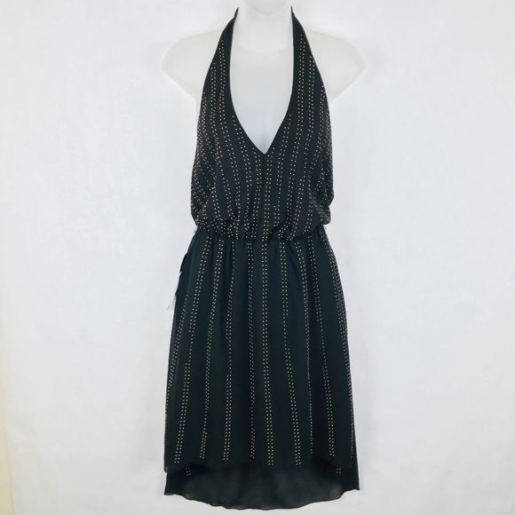 Bebe Beaded Hi Low Halter Black Dress - Picture 1 of 8